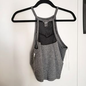 Mesh Insert High Neck Crop Top